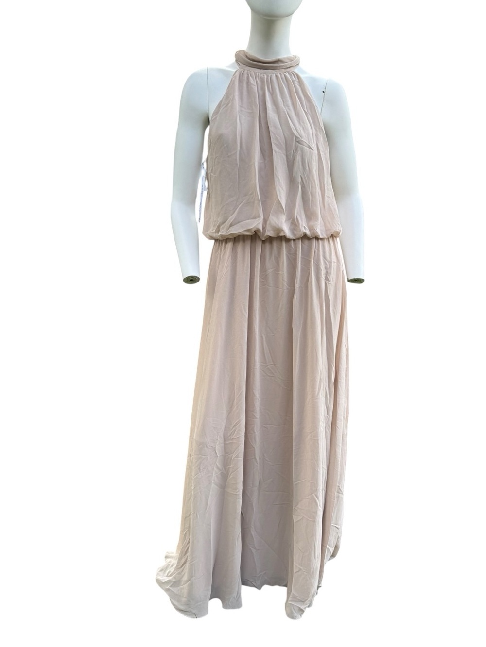 Bill Levkoff Blouson Halter Maxi Dress in Light Beige